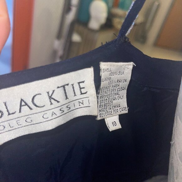 Oleg Cassini Vintage Womens Dress Jacket Set Size 10 Blue Beaded Slip Pure Silk - Picture 10 of 16